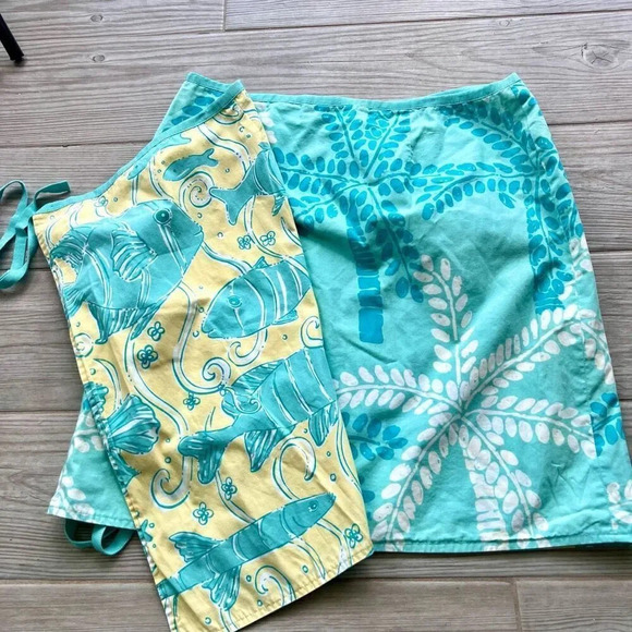 Lilly Pulitzer Womens Turquoise Yellow Palm Fish Reversible Wrap Skirt Size‎ 10 - Picture 6 of 6